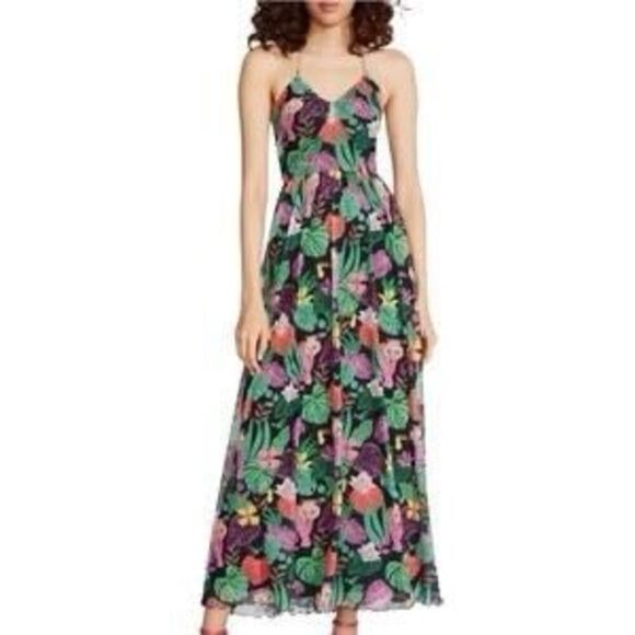Betsey Johnson Paulina Tropical Print Animal Jungle Maxi Halter Dress Size Small - Picture 3 of 9